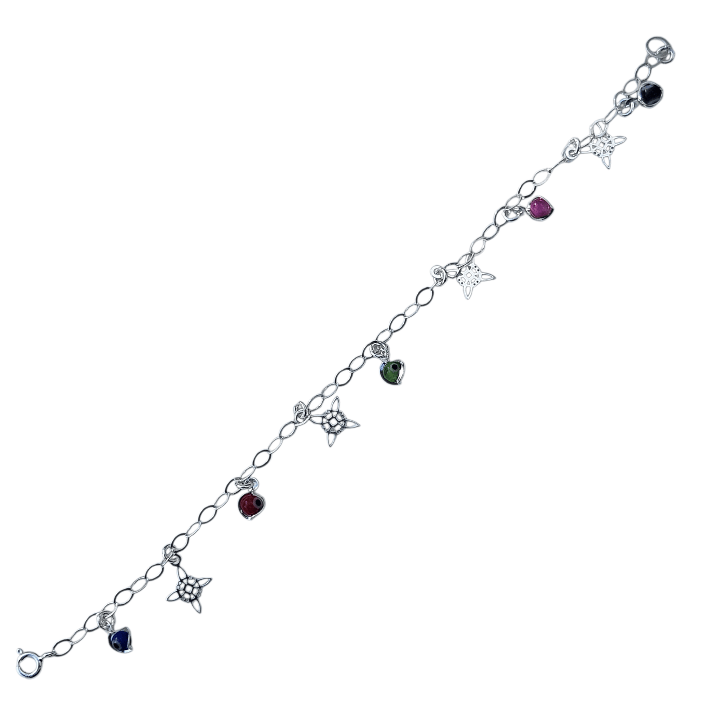 Multicolor Evil eye Bracelet Sterling Silver S925 with Witch's Knot Nudo de Bruja