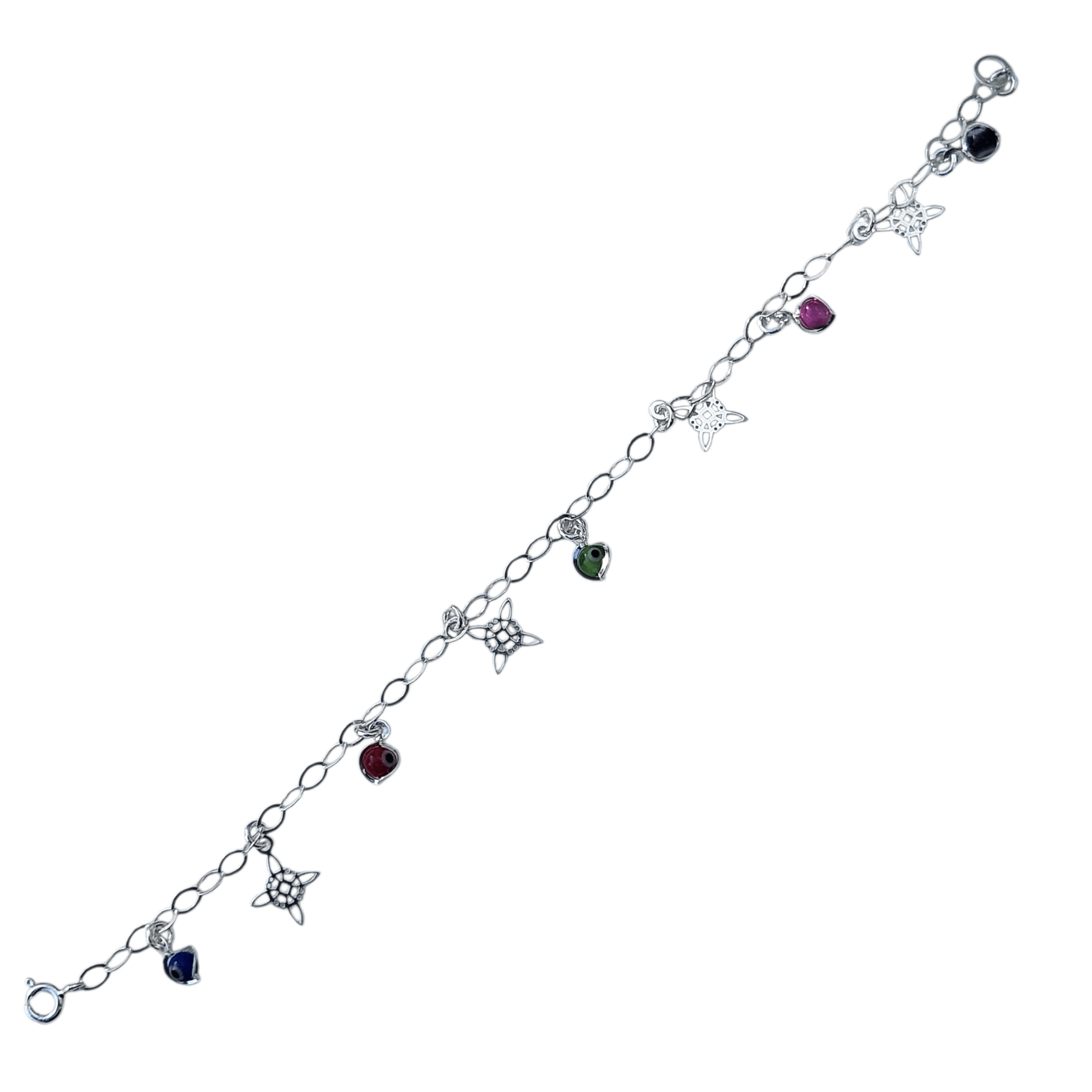 Multicolor Evil eye Bracelet Sterling Silver S925 with Witch's Knot Nudo de Bruja