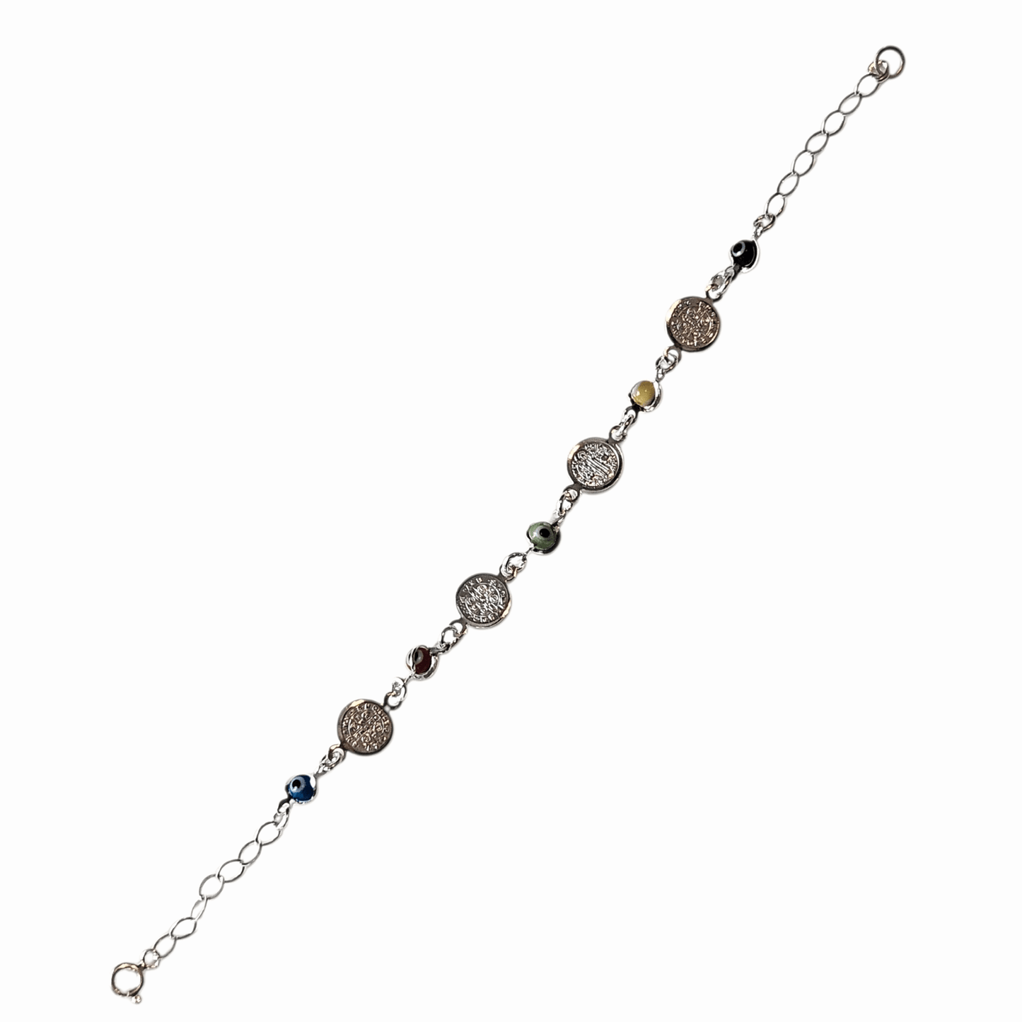 Multicolor Evil Eye Bracelet with San Benedict Charms Silver 925 Bracelet