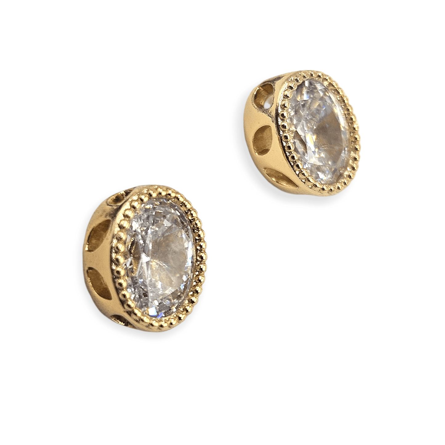 Oval Cubic Zirconia Shape 14k Gold Plated White or Pink Stud Earrings