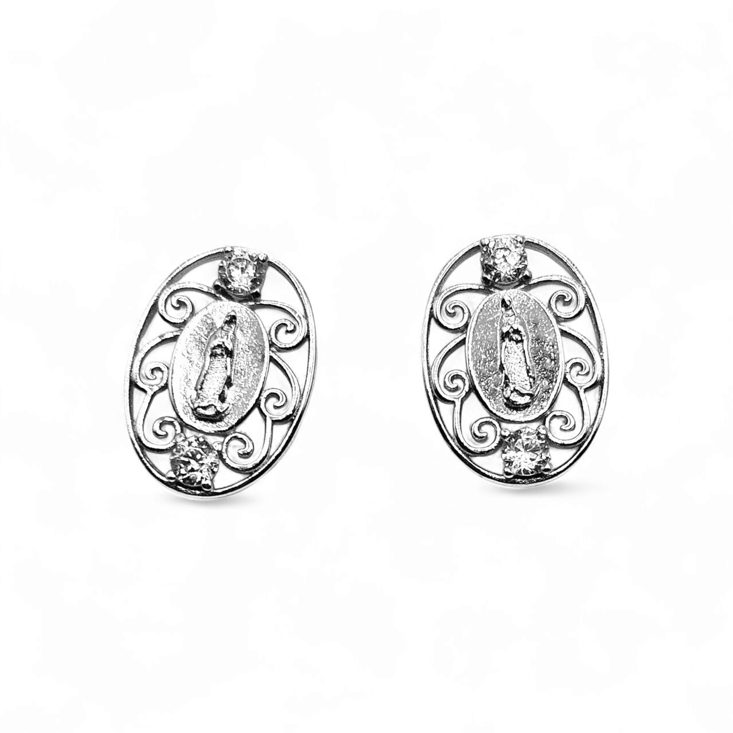 Oval Virgen Maria Silver 925 Stud Earrings for Women