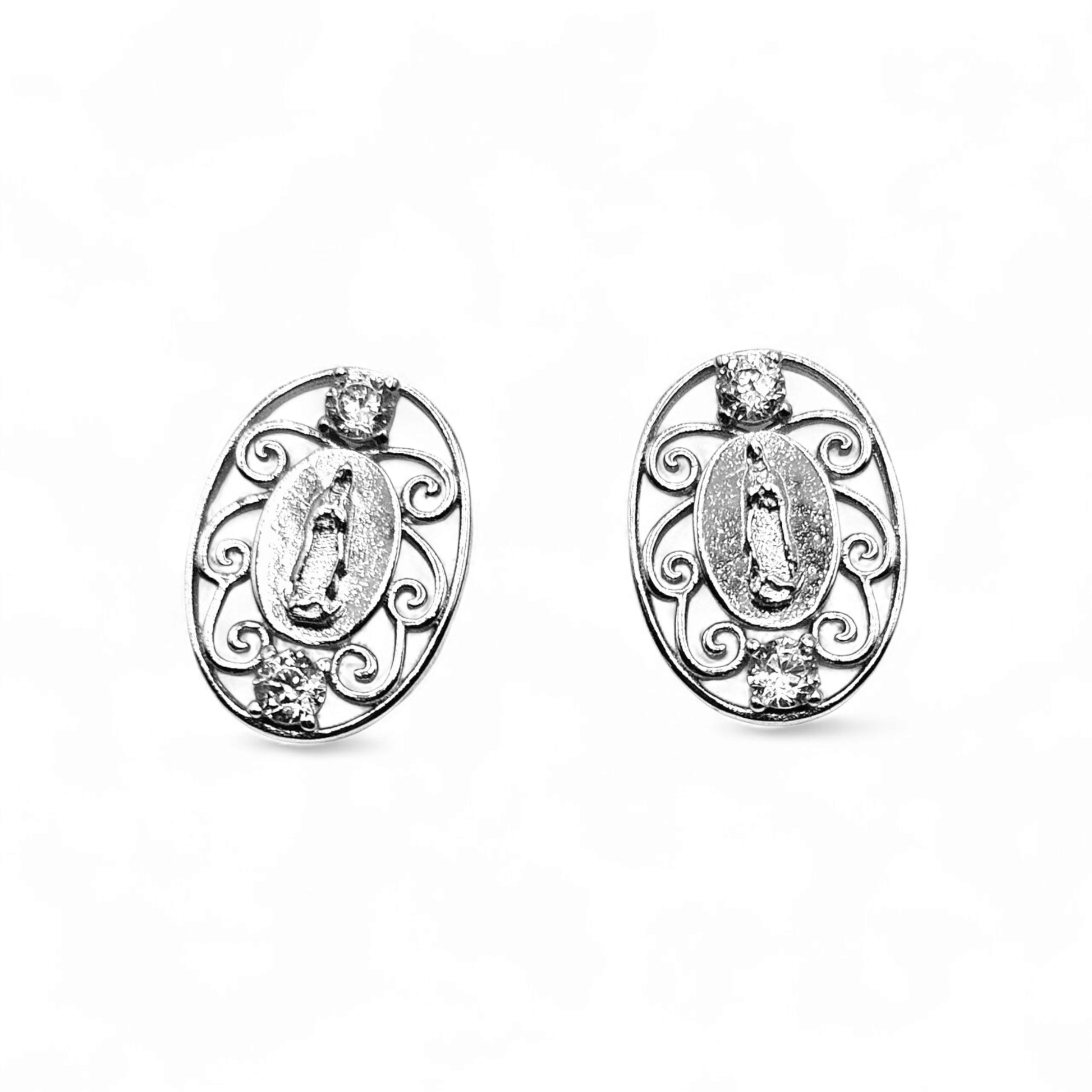 Oval Virgen Maria Silver 925 Stud Earrings for Women