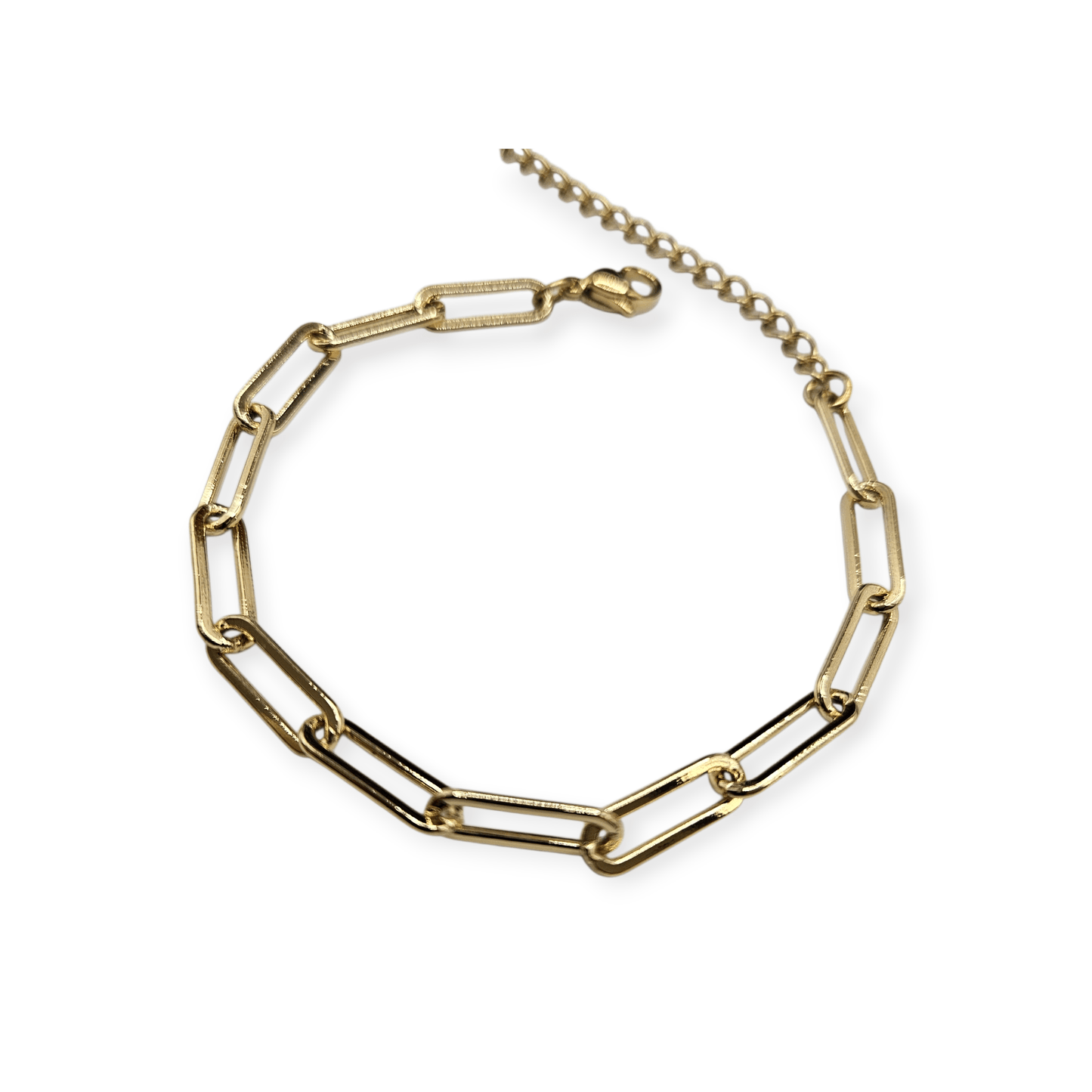 Paperclip 14k Gold Plated Bracelet for Women 7in Adjustable