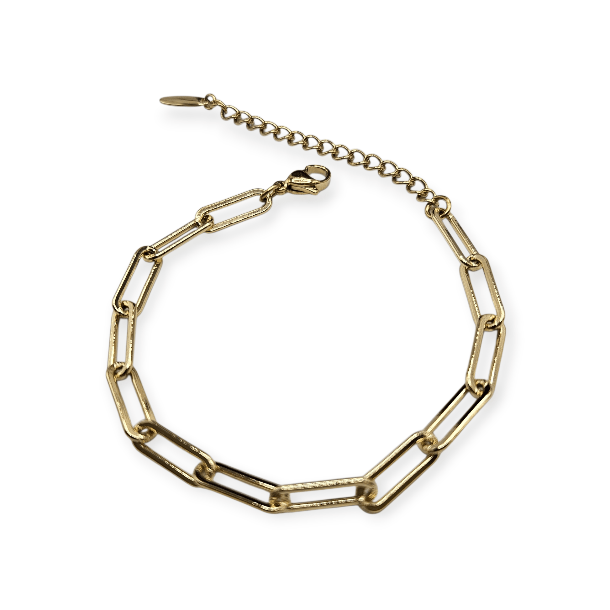 Paperclip 14k Gold Plated Bracelet for Women 7in Adjustable