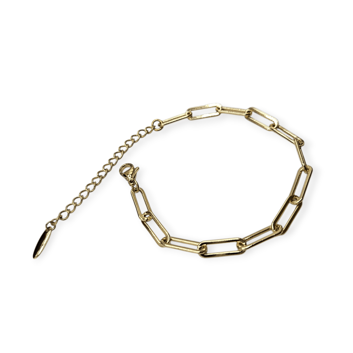 Paperclip 14k Gold Plated Bracelet for Women 7in Adjustable