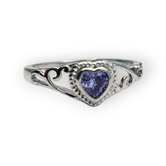 Purple Girls Sterling Silver Crown Cubic Zirconia Ring