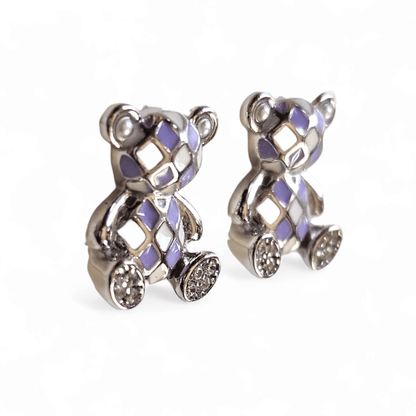 Purple Teddy Bear Stud Earrings Silver 925