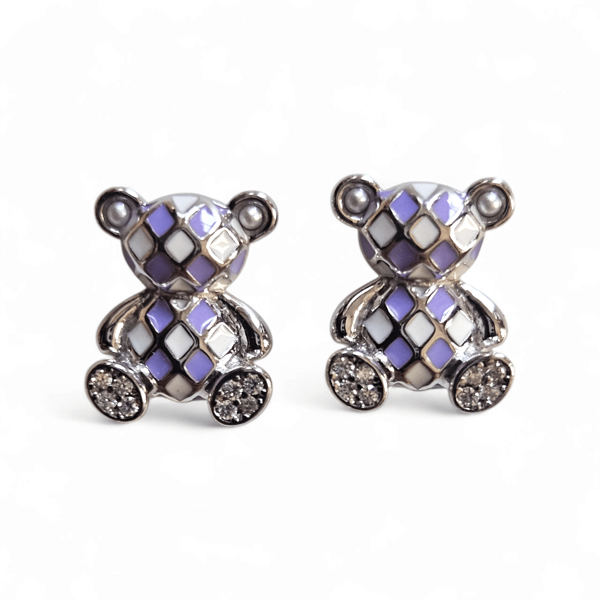 Purple Teddy Bear Stud Earrings Silver 925