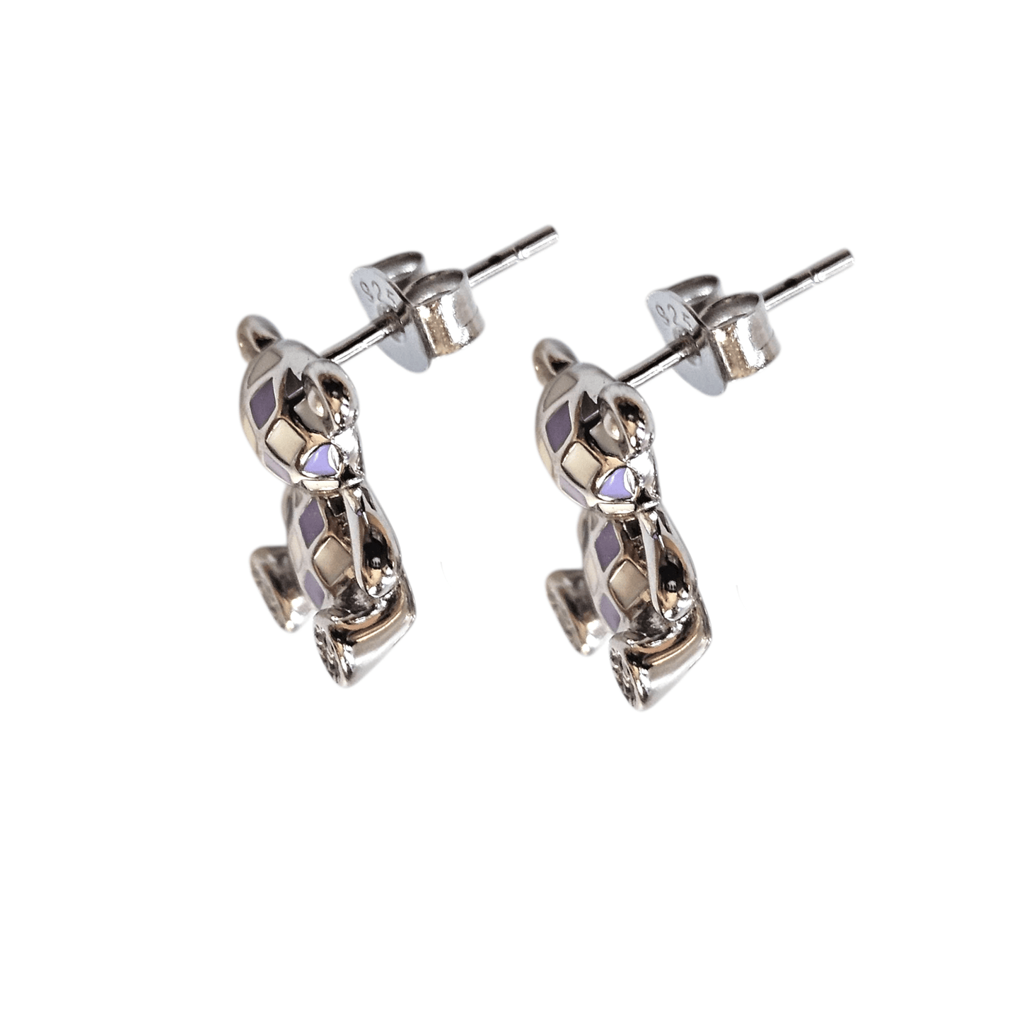 Purple Teddy Bear Stud Earrings Silver 925