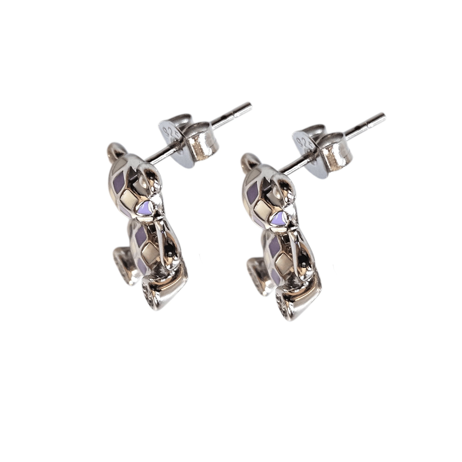 Purple Teddy Bear Stud Earrings Silver 925
