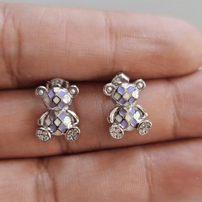 Purple Teddy Bear Stud Earrings Silver 925