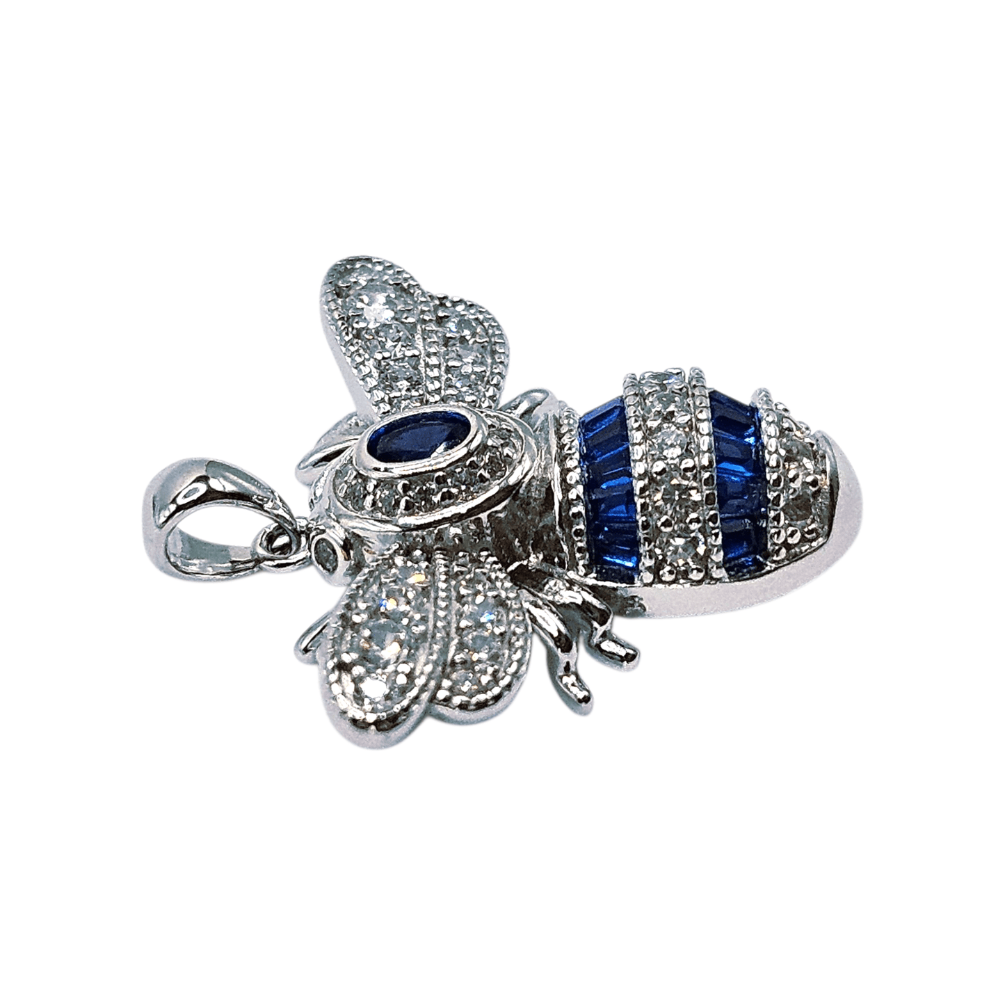 Queen Bee Silver 925 Pendant with White and Blue Cubic Zirconia Stones for Women