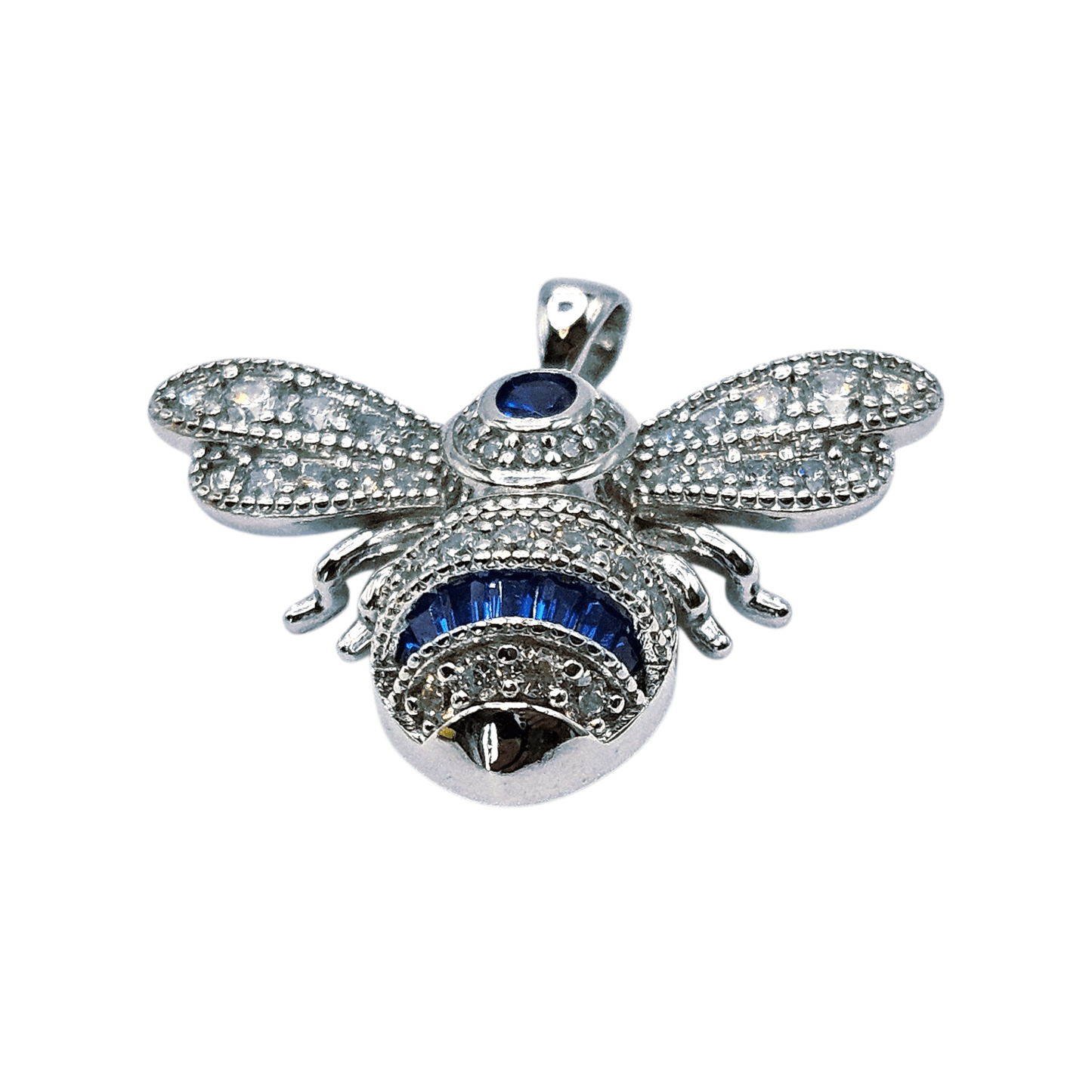 Queen Bee Silver 925 Pendant with White and Blue Cubic Zirconia Stones for Women