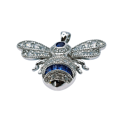 Queen Bee Silver 925 Pendant with White and Blue Cubic Zirconia Stones for Women
