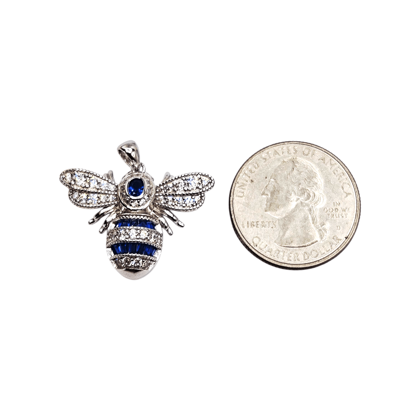 Queen Bee Silver 925 Pendant with White and Blue Cubic Zirconia Stones for Women
