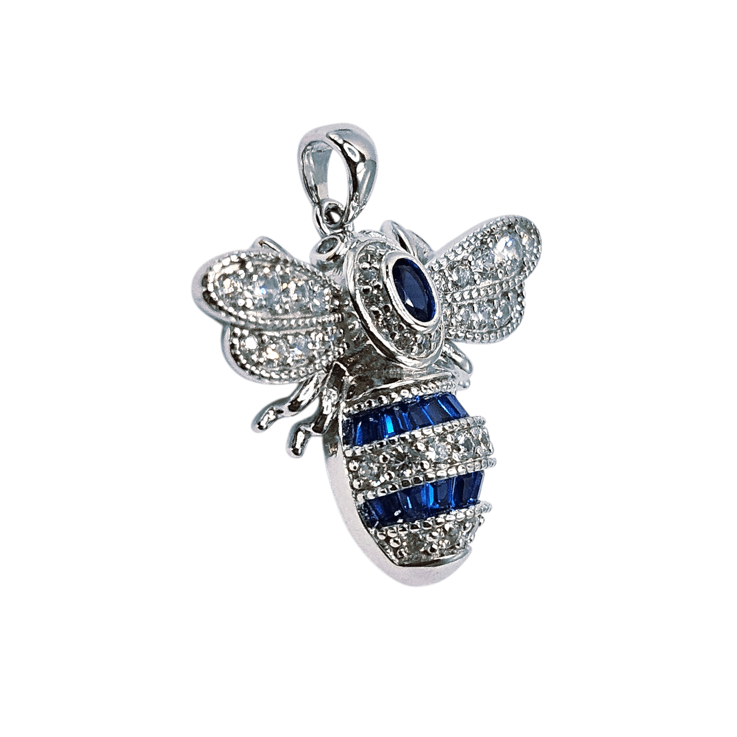 Queen Bee Silver 925 Pendant with White and Blue Cubic Zirconia Stones for Women