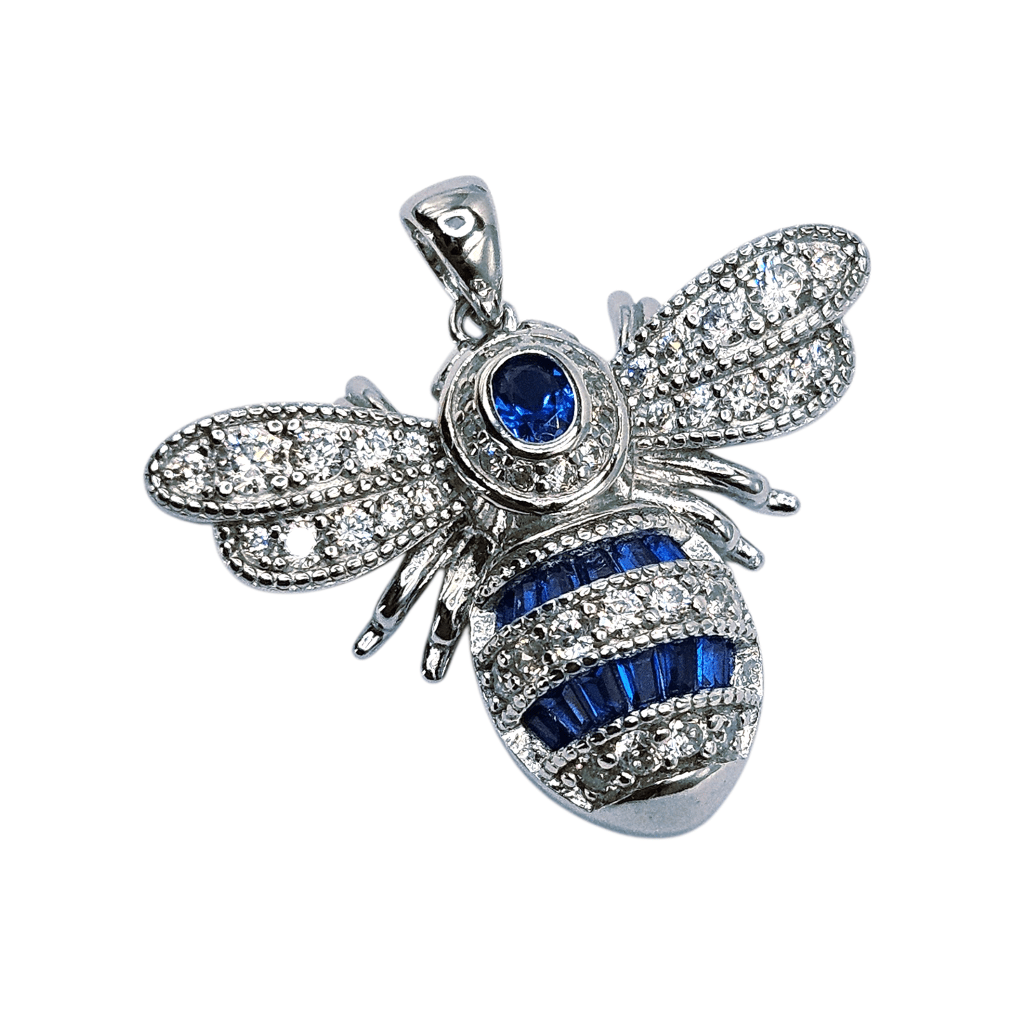 Queen Bee Silver 925 Pendant with White and Blue Cubic Zirconia Stones for Women
