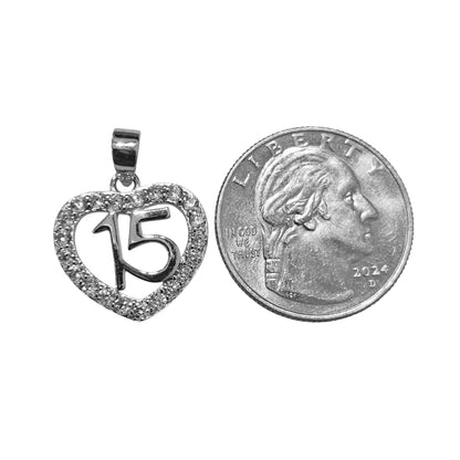 Quinceañera Heart Shape Silver 925 Pendant with Cubic Zirconia