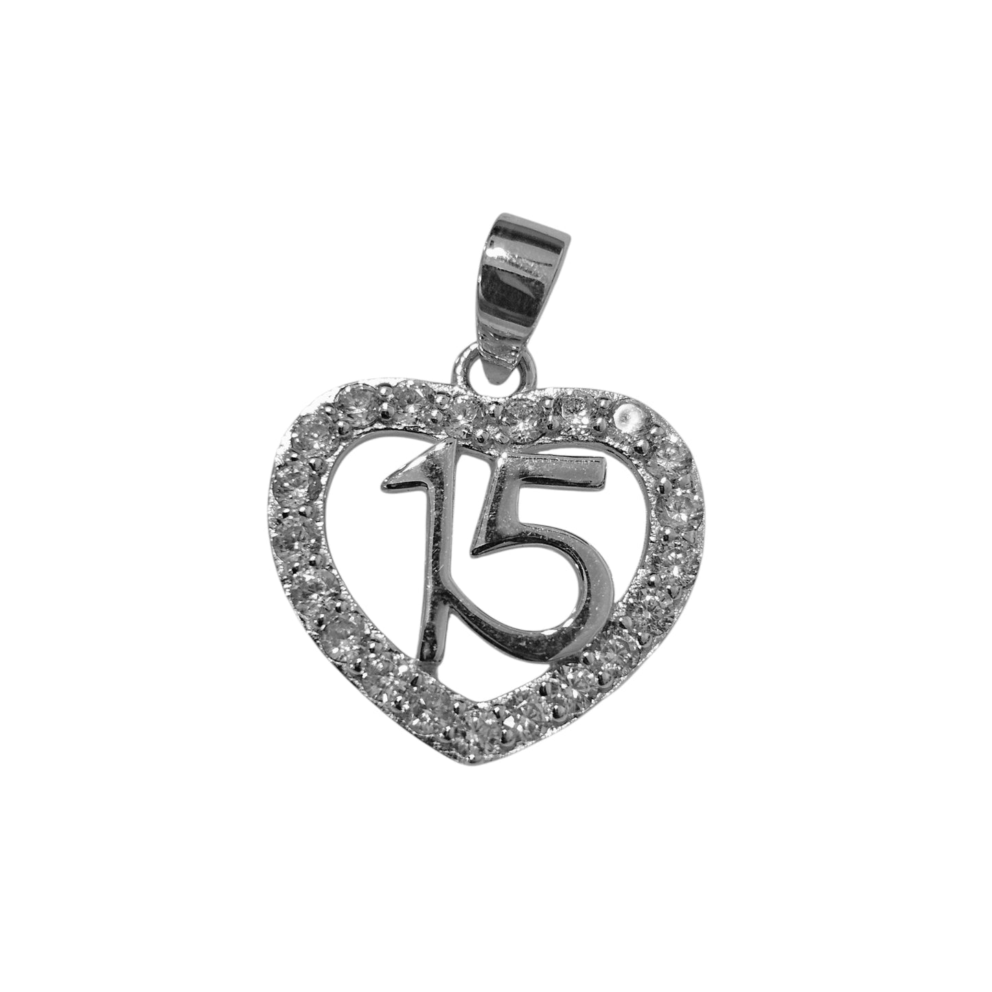 Quinceañera Heart Shape Silver 925 Pendant with Cubic Zirconia