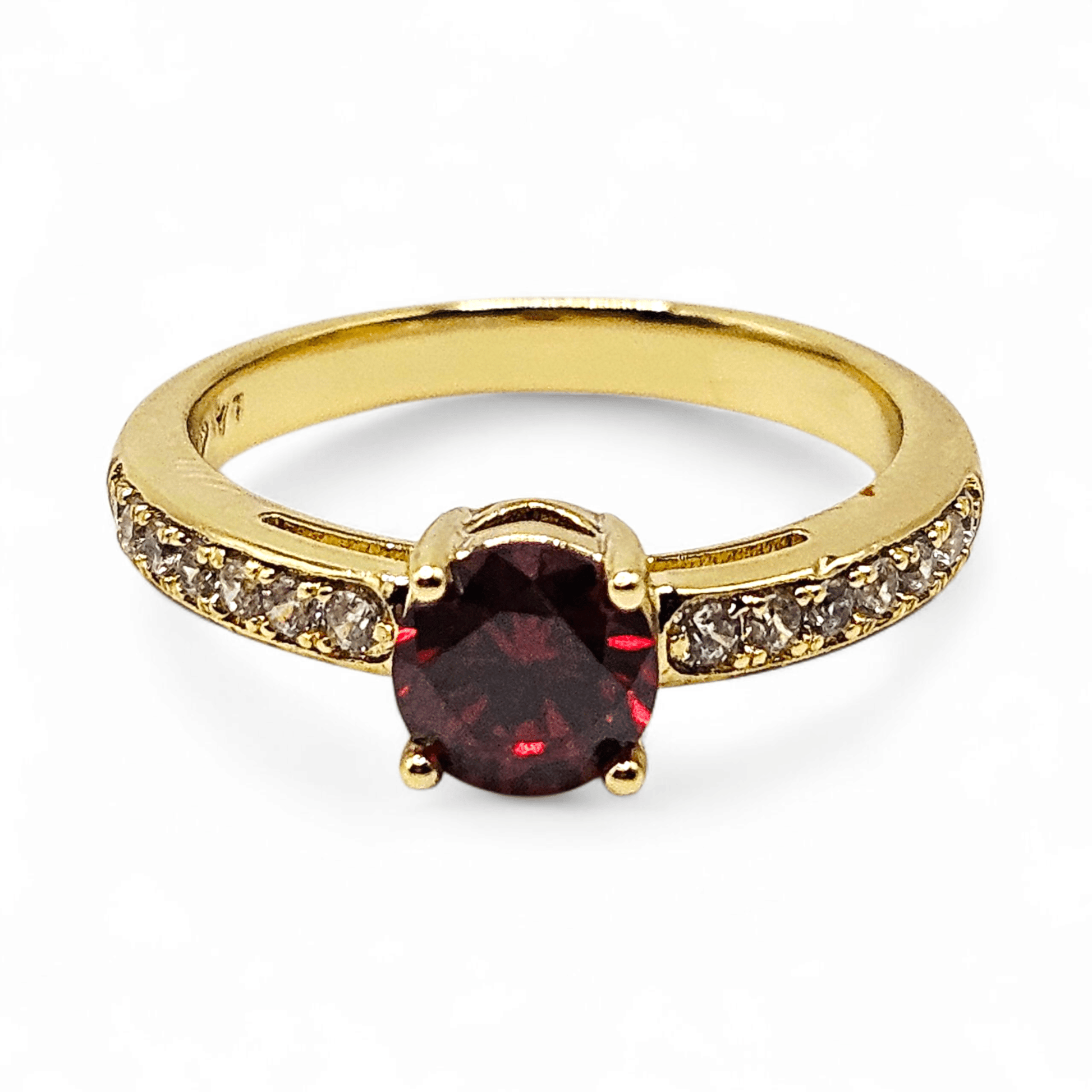 Red CZ Stone Ring 14k Gold Plated for Women