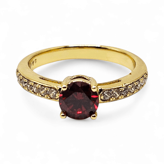 Red CZ Stone Ring 14k Gold Plated for Women