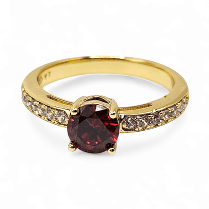 Red CZ Stone Ring 14k Gold Plated for Women