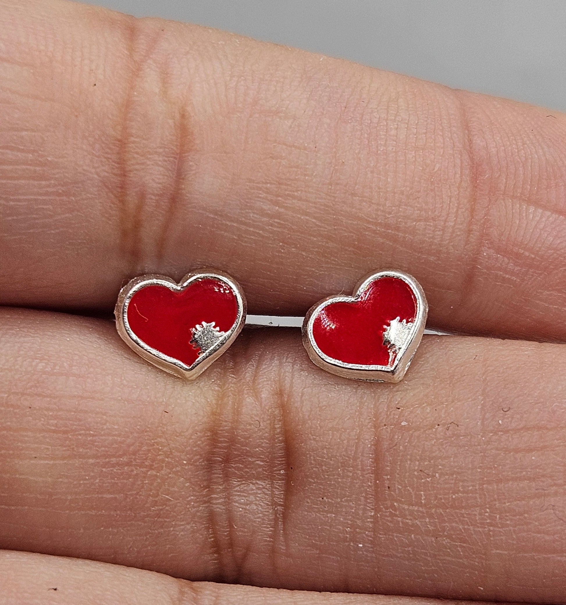 Red Heart Stud Earrings for Girls 925 Silver