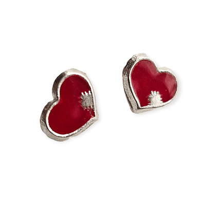 Red Heart Stud Earrings for Girls 925 Silver