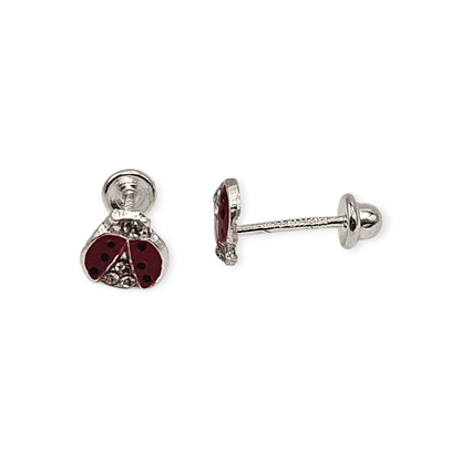Red Lady Bug Stud Earrings for Girls 925 Silver
