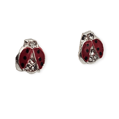 Red Lady Bug Stud Earrings for Girls 925 Silver