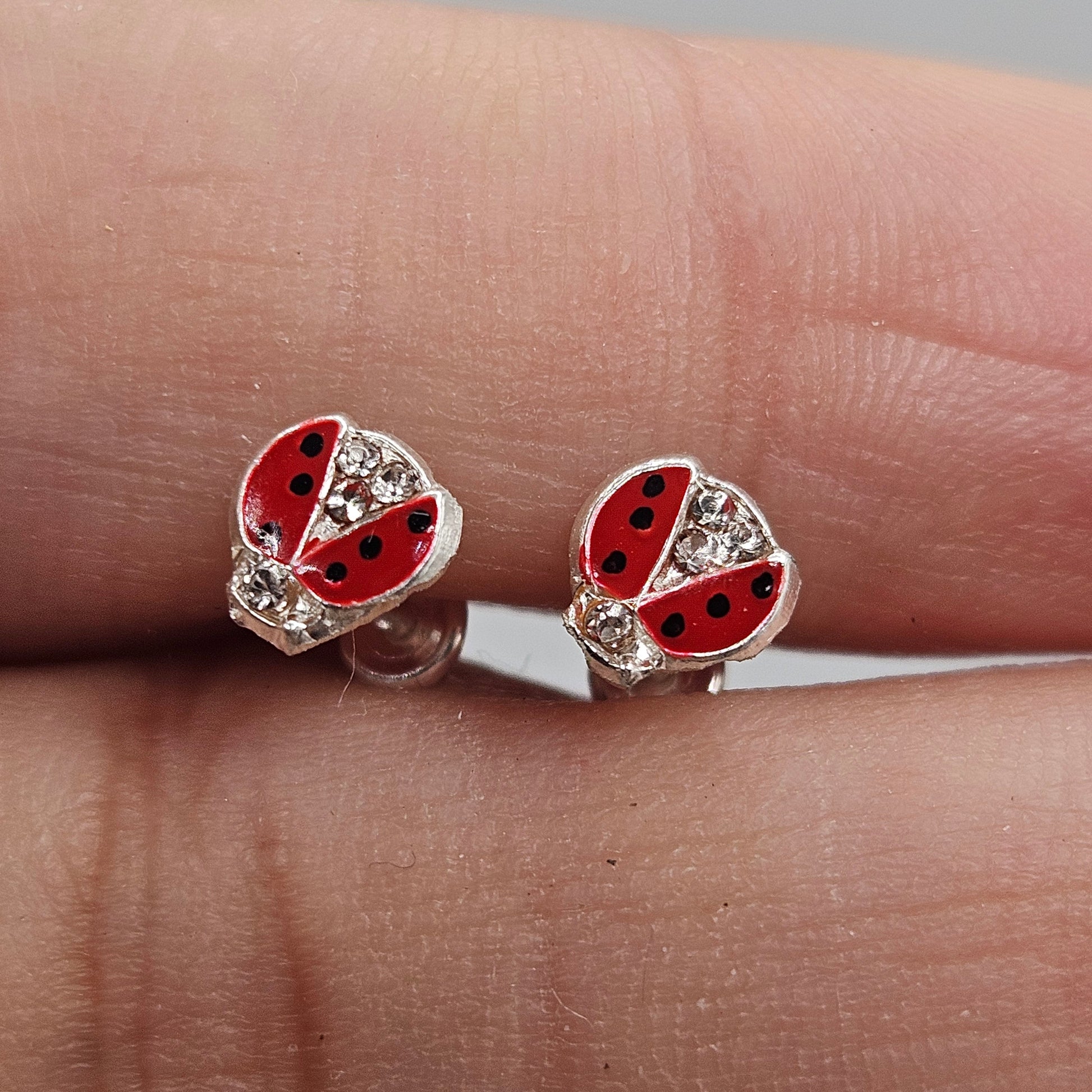 Red Lady Bug Stud Earrings for Girls 925 Silver
