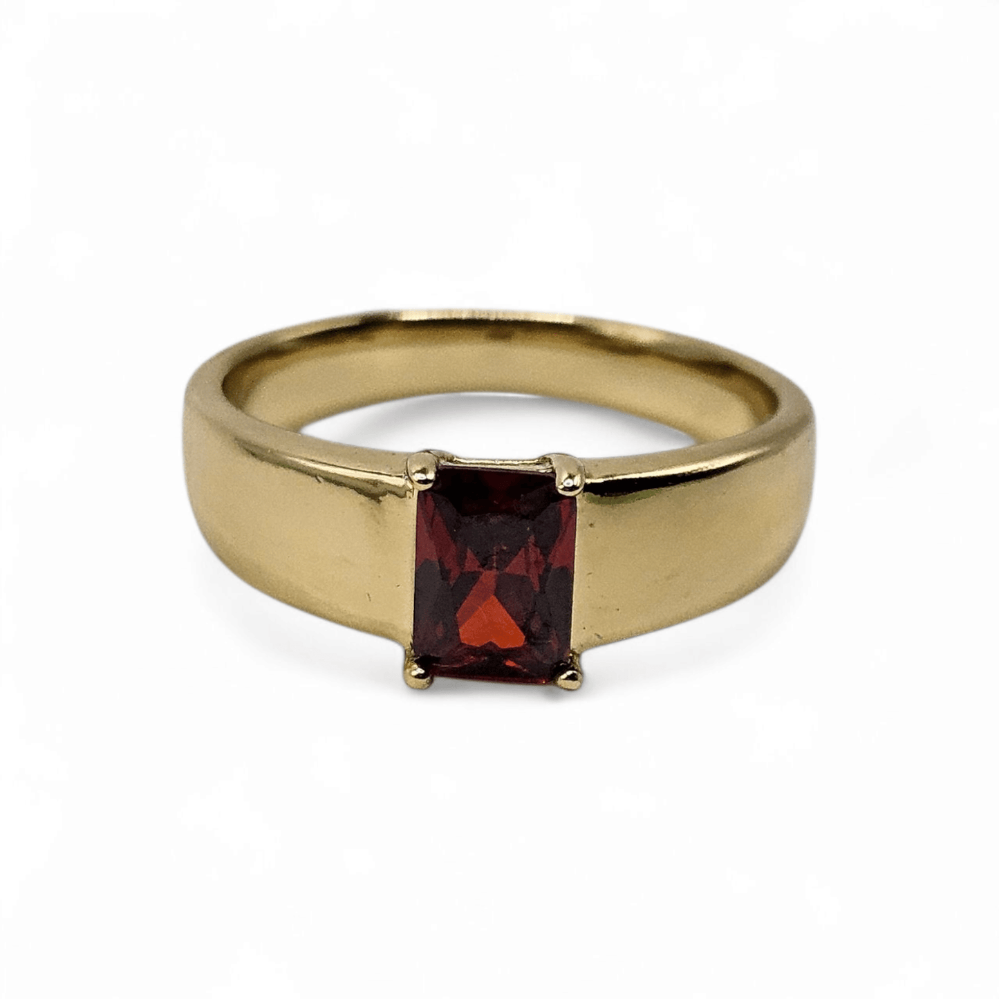 Red Stone Plain Ring 14k Gold Plated for Men or Women