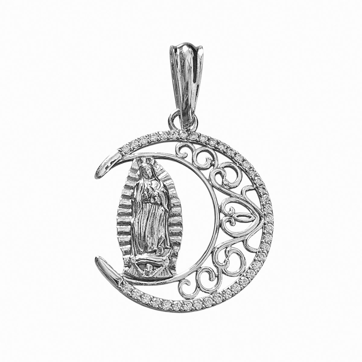 Crescent Moon with Virgin Mary Pendant Silver 925