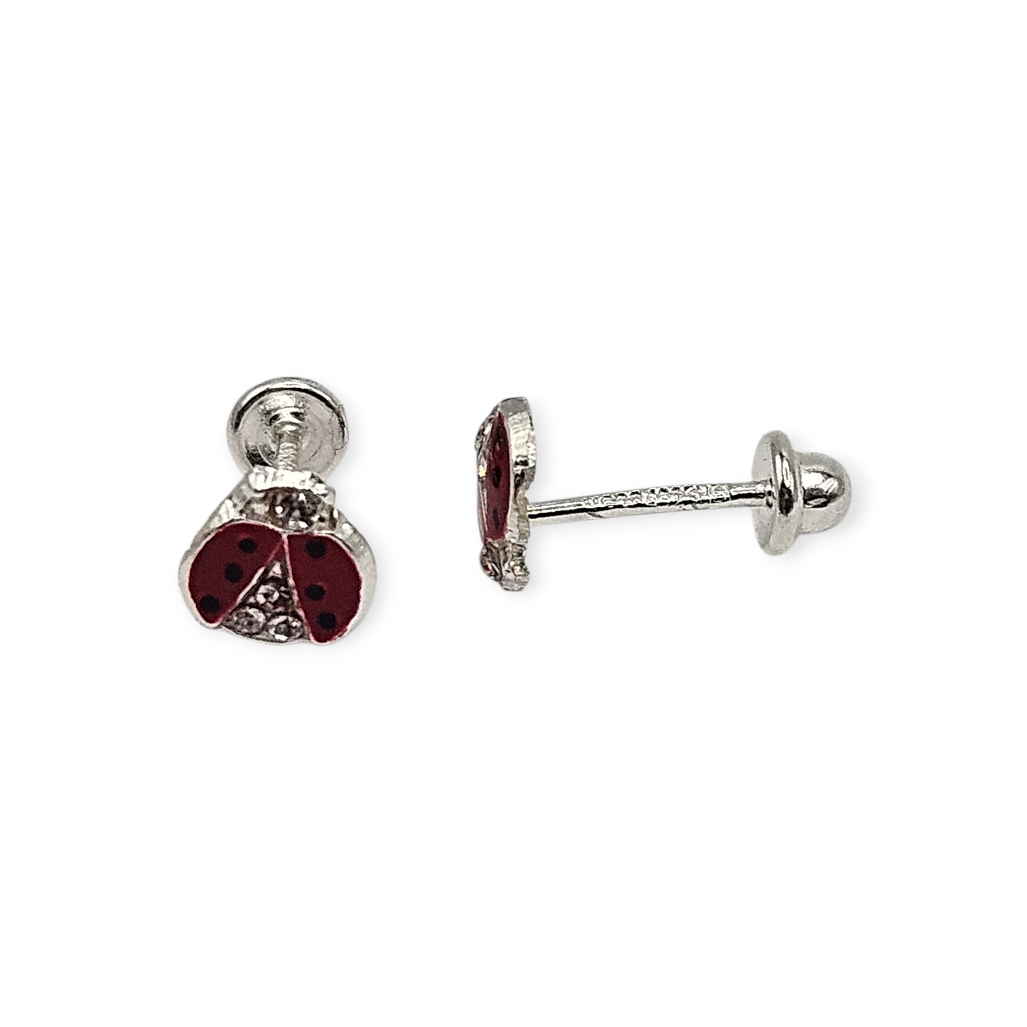 Red Lady Bug Stud Earrings for Girls 925 Silver