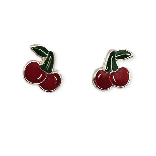 Cherry Silver Stud Earrings for Kids