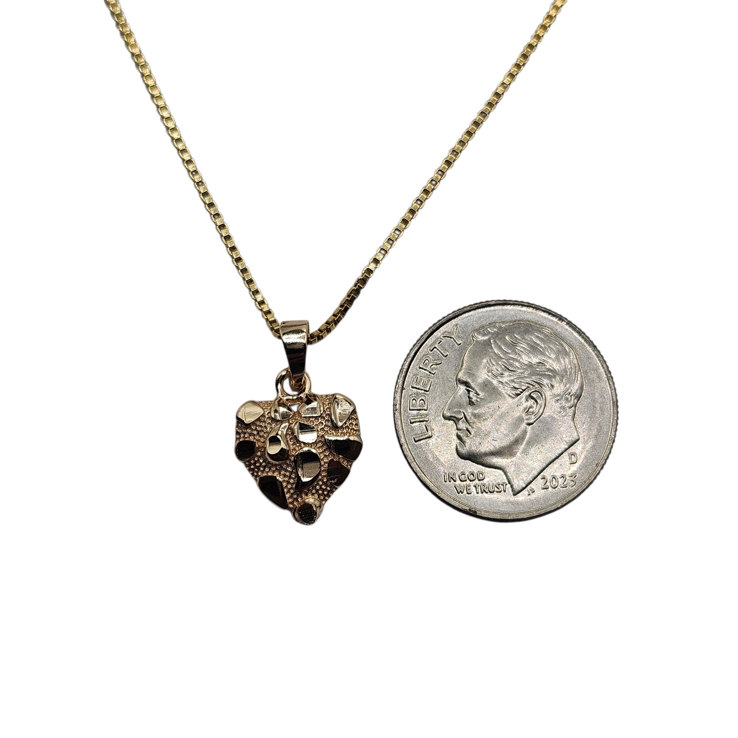 Heart Nugget Necklace and Earrings Silver with 14K Gold Plating Set 22" Box Chain