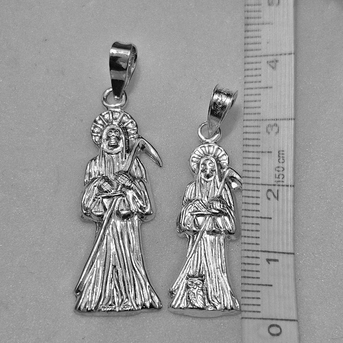 Silver Santa Muerte (Grim Reaper) Sterling Silver 925 Pendant -2 Size Different Designs
