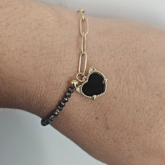 Fancy Paperclip and Beads 14K Gold over Stainless Steel Plated Bracelet