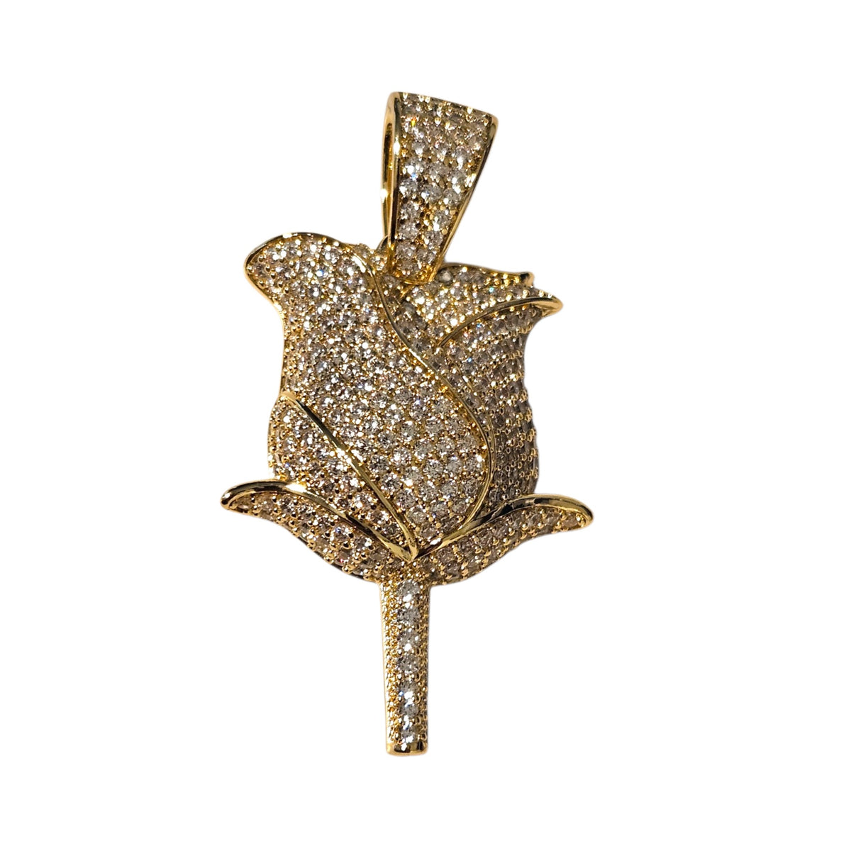 Iced Rose Pendant 14K Gold Plated