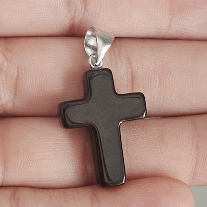 Black Stone Cross Pendant Silver 925