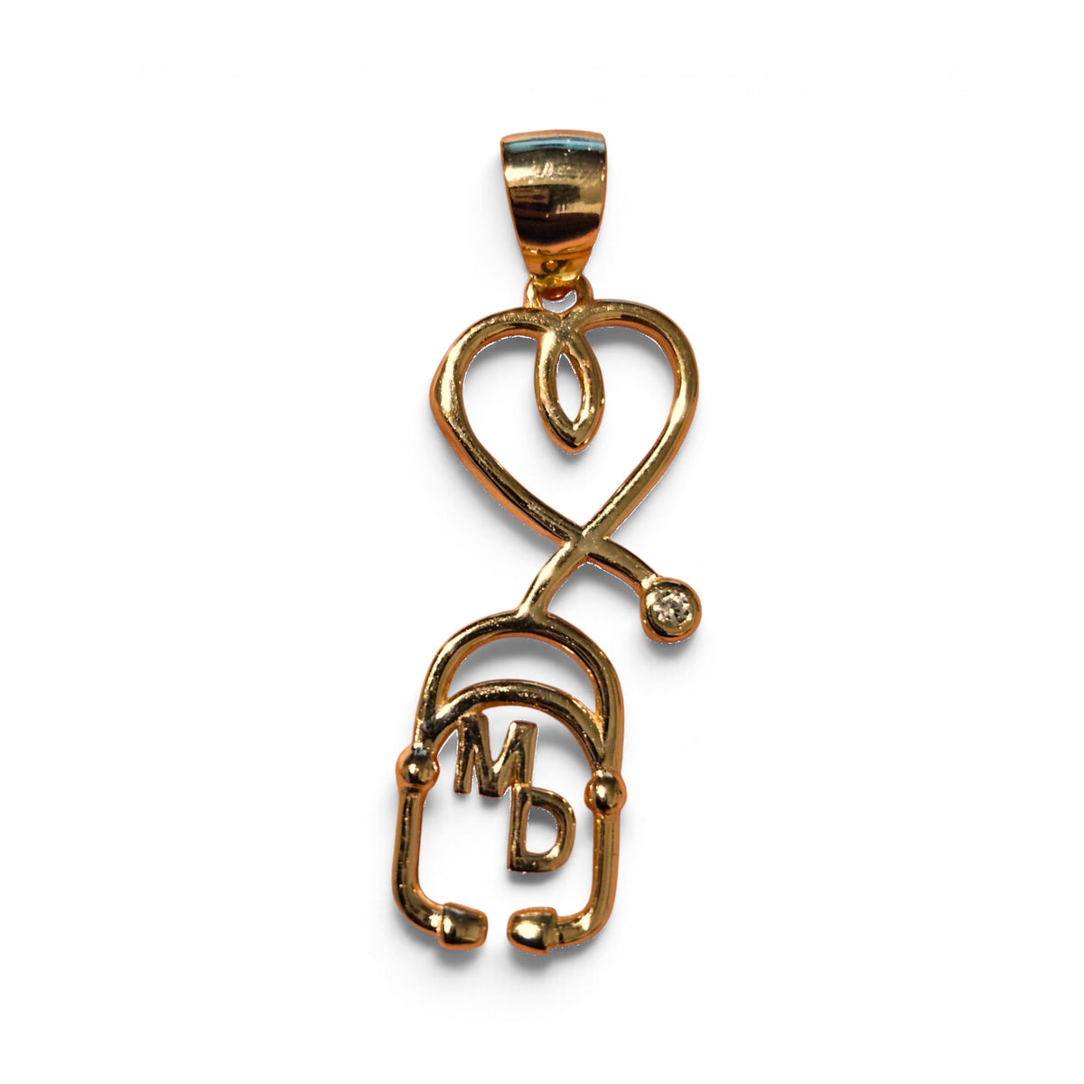 Medical Doctor MD Heart Stethoscope Silver Pendant or Gold-Plated over Silver