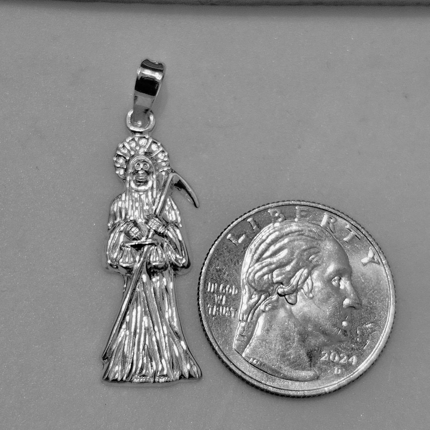 Silver Santa Muerte (Grim Reaper) Sterling Silver 925 Pendant -2 Size Different Designs