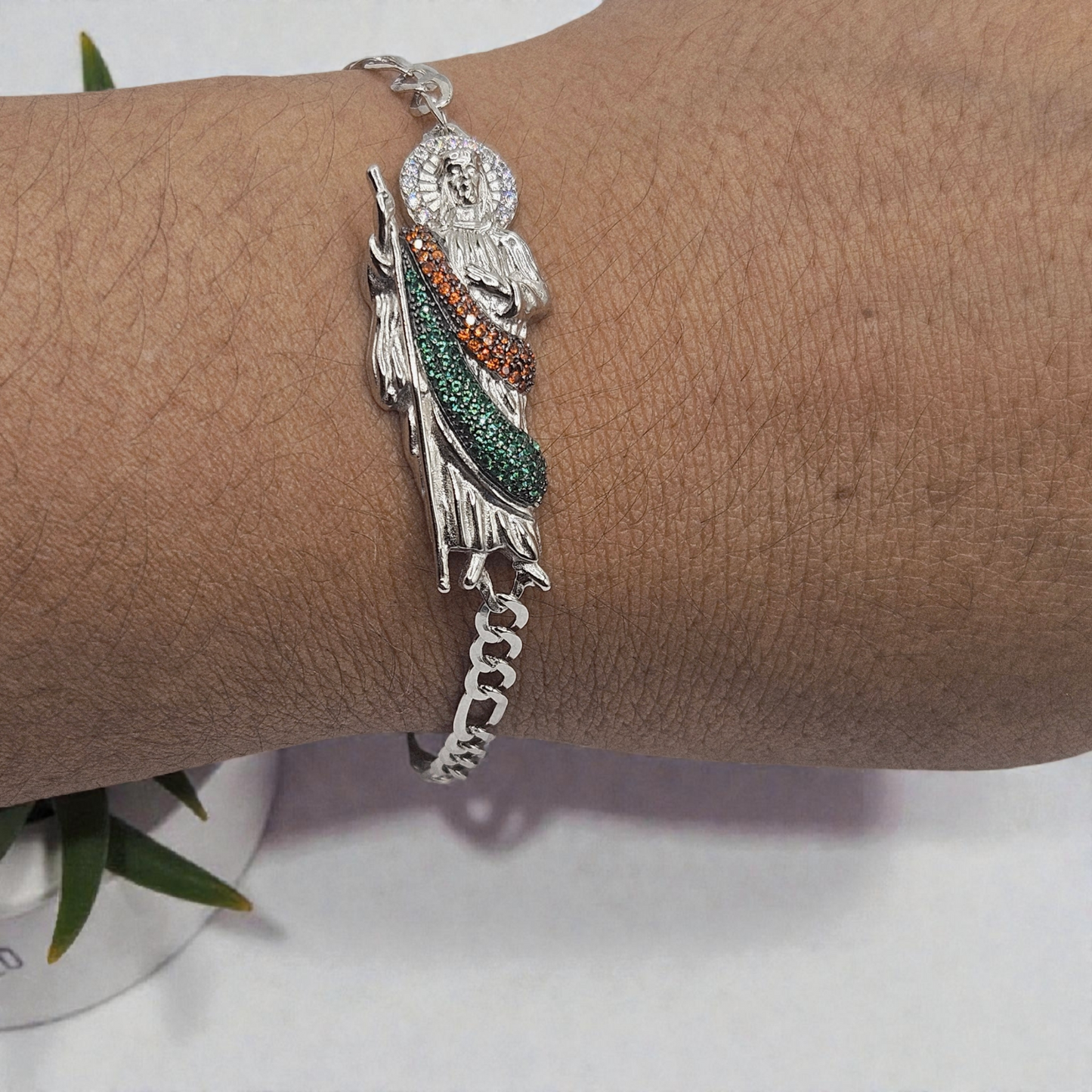 Silver Saint Jude Bracelet for Men or Women 7.5"L