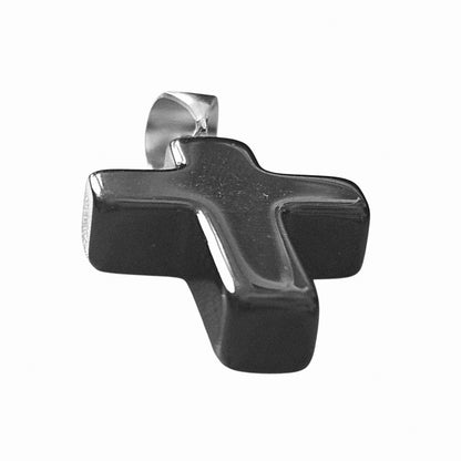 Black Stone Cross Pendant Silver 925