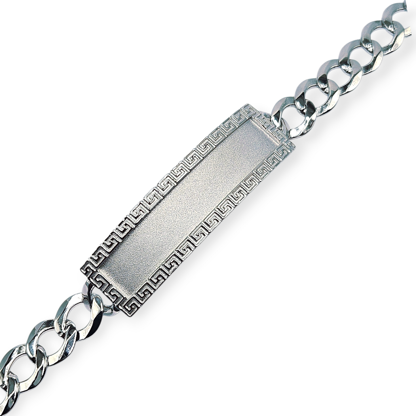 Fancy Cuban Chain Silver ID Bracelet For Men 8.5"L