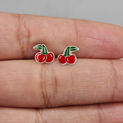 Cherry Silver Stud Earrings for Kids