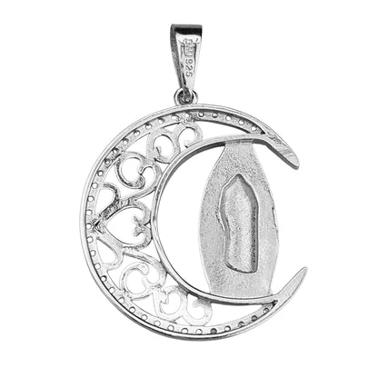 Crescent Moon with Virgin Mary Pendant Silver or Silver with 14K Gold Plating