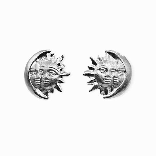 Silver Moon and Sun Stud Earrings for Girls 925 Silver