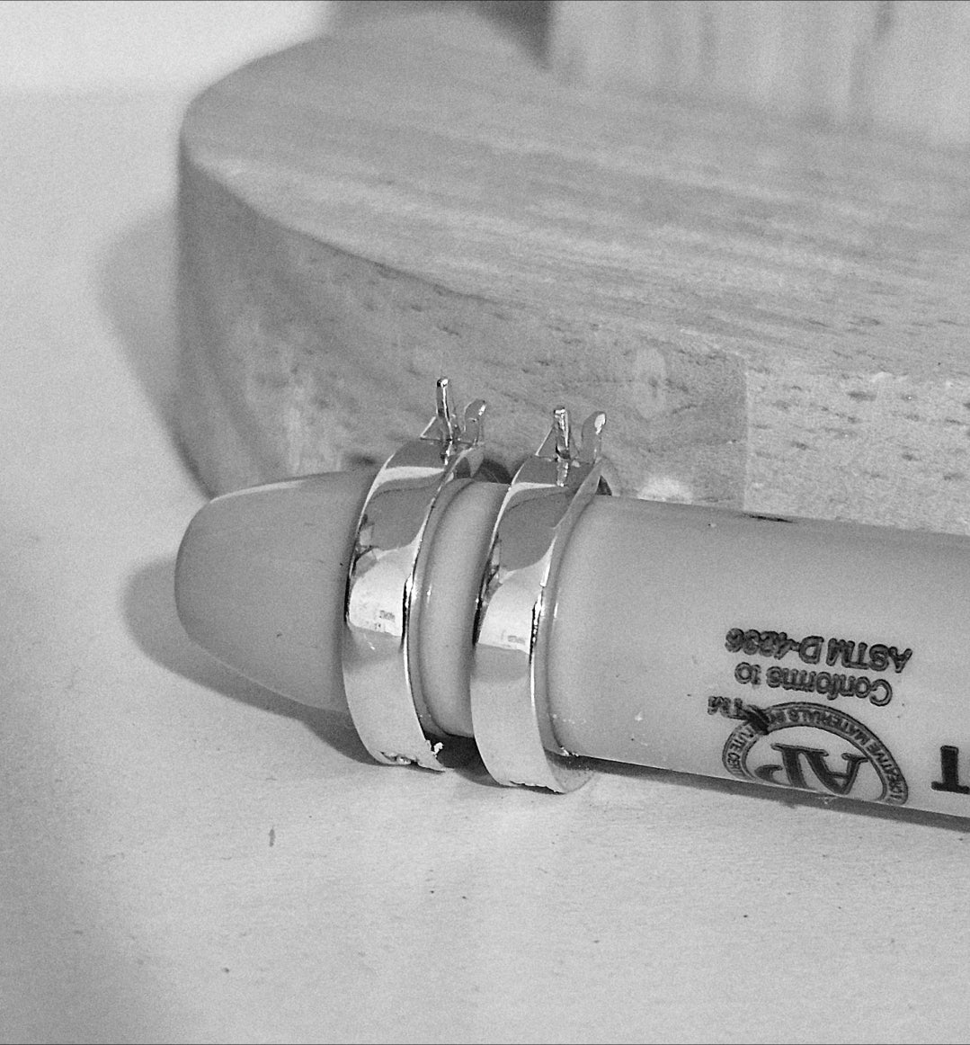 Flat Hoop Earrings Silver S925 14mm and 16mm with White Cubic Zirconia Stones