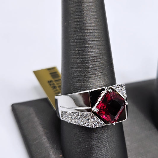 Men Ring with White and Red Cubic Zirconia